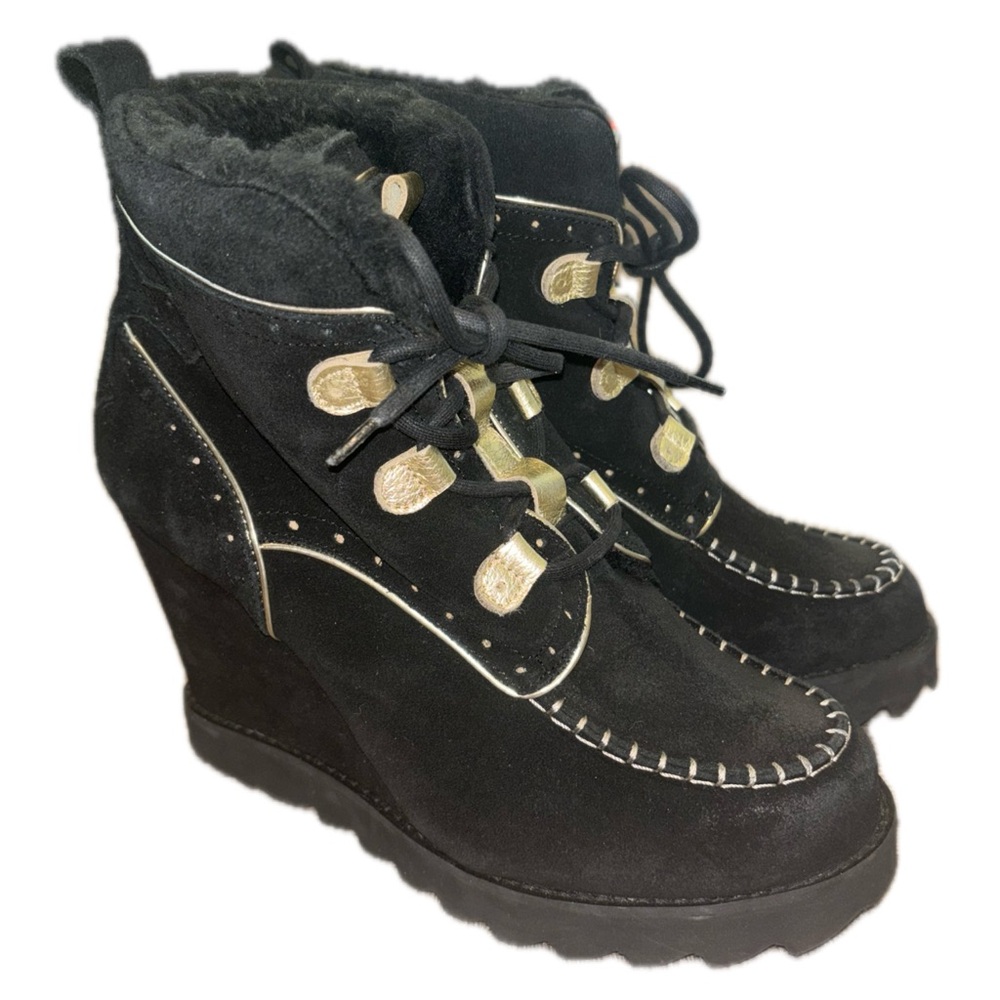 Chocolat Blu Black Fur Lined Booties Size 38